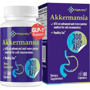 300 Billion AFU Akkermansia Muciniphila - A Live Probiotics for Women Men, Supports GLP-1, Probiotics for Digestive, Gut, Immune & Overall Health, Enhances Gut Digestive Lining function, 60 Capsules