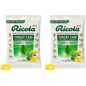 Ricola Max Cool Peppermint Throat Care Large Bag | Cough Suppressant Drops | Dual Action Liquid Center | Soothing Long-Lasting Relief - 34 Count (Pack of 1)