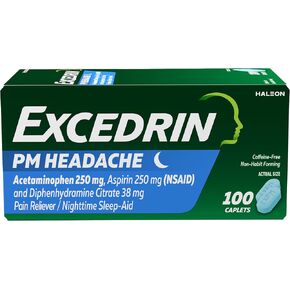 Excedrin PM Sleep Aid with Headache Relief Caplets for Nighttime Headaches and Sleeplessness - 100 Count