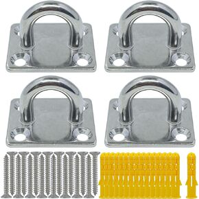 TERMATH 6 Pcs Stainless Steel Pad Eye Plate U Hook, Heavy 3.15 inch Ceiling Hook Ring Hooks, Screw Eyes Hanger, Marine Hardware Staple Hook Loop with 12 Pcs Screws