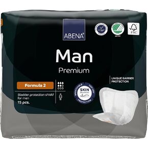 Abena Man Formula 1 Incontinence Pads for Men, Eco-Friendly Mens Incontinence Pads, Extra Protection, Breathable & Comfortable with Fast Absorption, Discreet - 450ml Absorbency, 15PK
