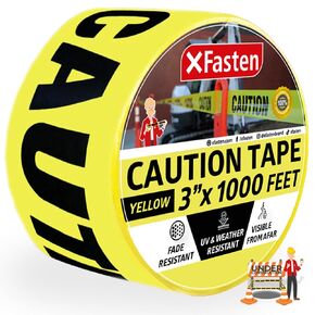 XFasten Caution Tape Roll, Non Adhesive, 3-Inch x 1000-Foot Yellow Black Barricade Safety Tape- High Visibility for Workplace Safety