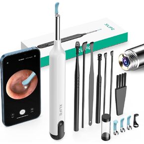 Ear Wax Removal Tool, Ear Cleaner with 1080P HD Camera, Ear Cleaner Kit with 7 PCS Ear Set, Wireless Otoscope with 6 Lights, Ear Wax Removal Kit for iPhone, iPad, Android Smart Phones（White）