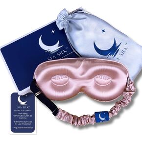 Silk Sleep Mask with Eye Cups – No-Pressure 3D Eye Mask for Sleeping with Eyelash Extensions – Made of Thick Memory Foam – Adjustable, Blackout Mulberry Silk Eye Sleep Mask for Women & Men by Sia Silk