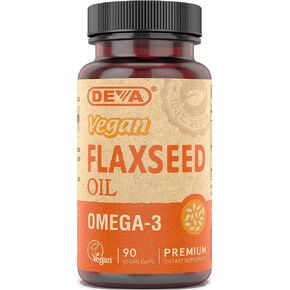 Deva Organic Vegan Vitamins Flax Seed Oil - Rich in Omega-3, Cold-Pressed & Unrefined - 90 Capsules, 2-Pack