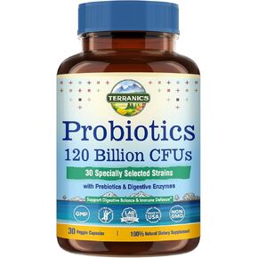 Terranics Daily Probiotics for Men & Women, 200 Billion 36 Strains Immediate Restore Probiotics, with Prebiotics & Enzymes, Healthy Regularity, Delayed Release, Shelf Stable, 60 Veggie Caps