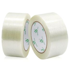BOMEI PACK Filament Strapping Tape, 5.3 Mil 2 Inch x 60 Yards, Heavy Duty Reinforced Fiberglass Packing Tape, 2 Pack