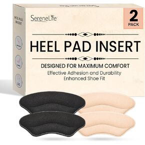 Heel Pad Shoe Insert | 4 Pairs of Shoe Pad Inserts for Men & Womens Shoes, Sneakers & High Heels | Reduces Heel Discomfort | Soft & Comfortable | Strong Adhesive for Lasting Adhesion - Black & Apricot