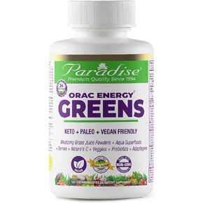 Paradise Herbs ORAC Energy Greens Capsules, Keto, Paleo and Vegan Friendly, Gluten Free, Non-GMO, 120 Vegetarian Capsules