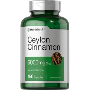 Ceylon Cinnamon Capsules | 6000 mg | 150 Count | Non-GMO & Gluten Free Supplement | by Horbaach