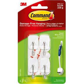 Command Small Wire Hooks, White, Holds up to 0.5 lbs, Indoor Use, 4-Hooks, 5-Strips, Organize Damage-Free