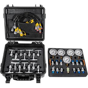 60P Hydraulic Pressure Test Kit Hydraulic Pressure Gauge Kit for Excavator Construction Machinery 5 Gauges 24 Couplings 3 Test Hoses 1/6/16/40/60Mpa 150/900/2300/6000/9000PSI