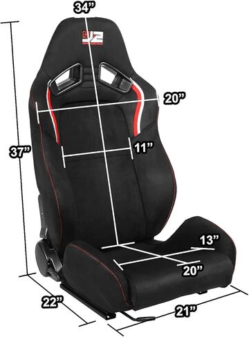 J2 Engineering J2-RS-002-BK Universal Reclinable Back Rest Racing Bucket Seats, 38" H X 21" W X 23" D, 1 Pair, Black in Kuwait