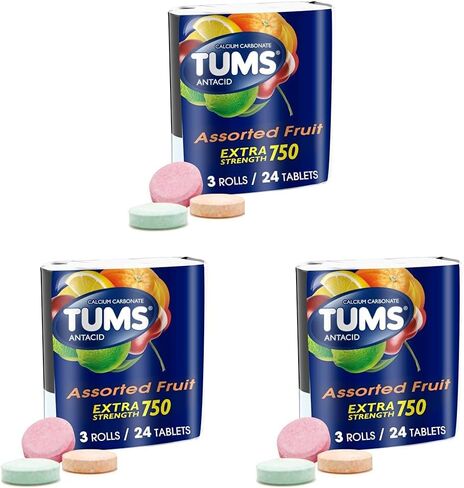 TUMS Extra Strength Assorted Fruit Antacid Chewable Tablets for Heartburn Relief, 3 rolls of 8ct in Kuwait