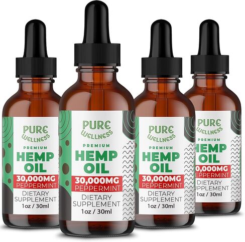 Pure wellness Hemp Seed Oil Drops Peppermint Flavor for Improved Cognitive Function, Omega 3 6 9 Fatty Acids, Organic, Non-GMO, Vegan (30,000mg 6-Pack) in Saudi Arabia