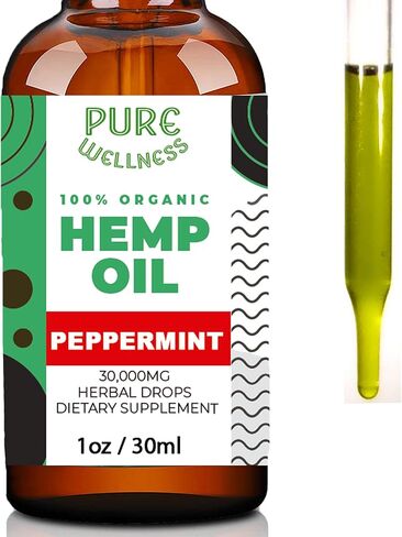 Pure wellness Hemp Seed Oil Drops Peppermint Flavor for Improved Cognitive Function, Omega 3 6 9 Fatty Acids, Organic, Non-GMO, Vegan (30,000mg 6-Pack) in Saudi Arabia