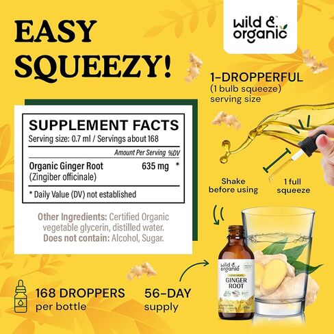Ginger Liquid Extract - Organic Ginger Root Drops - Ginger Supplements for Digestive Support - Vegan, Alcohol Free Tincture - 2 fl oz in Saudi Arabia