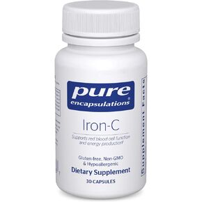 مغلفات نقية Iron-C | مكمل الحديد وفيتامين ج لدعم وظيفة العضلات، ووظيفة خلايا الدم الحمراء، والطاقة* | 60 كبسولة
