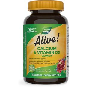 Nature's Way Premium Calcium + Vitamin D3 Gummy with Orchard Fruits & Garden Veggies Powder Blend, Strawberry and Raspberry Lemonade Flavored, 60 Gummies