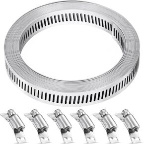 Hose Clamp, 11.5 Ft Stainless Steel Hose Clamps Assortment Kit with 8 Fasteners, DIY Large Adjustable Worm Gear Hose Clamps Set Pipe Duct Band Clamps for Automotive, Mechanical, Cut To Fit