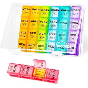 XL Large Weekly Pill Organizer 4 Times a Day, 7-Day Pill Boxes AM PM, Big Compartments Pill Case, Monthly Medication Organizer 28 Days Dispenser for Fish Oils, Vitamin Holder Supplement