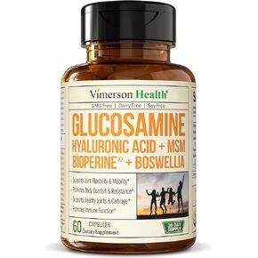 Glucosamine Sulfate with Hyaluronic Acid, Bioperine, MSM & Boswellia. 5-in-One Joint Support Supplement. Antioxidant & Inflammatory Support - Joint Health, Flexibility and Comfort. 60 Capsules