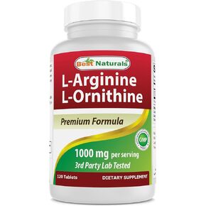 Best Naturals L-Arginine L-Ornithine - 1000mg per Serving - 120 Tablets - Non-GMO & Gluten Free