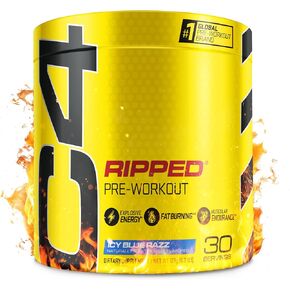 Cellucor C4 Ripped Pre Workout Powder ICY Blue Razz | Creatine Free + Sugar Free Preworkout Energy Supplement for Men & Women | 150mg Caffeine + Beta Alanine | 30 Servings