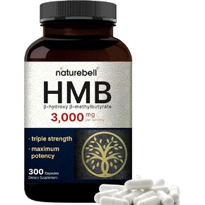 NatureBell HMB 3,000mg Per Serving | 240 Capsules, 3X Triple Strength HMB Beta-Hydroxy Beta-Methylbutyrate Supplement – Lean Muscle Mass & Recovery Support – Non-GMO