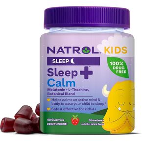 Natrol Kids Sleep+ Calm, Melatonin and L-Theanine, Sleep Aid Gummies with Botancial Blends, 100% Drug-Free, 60 Count