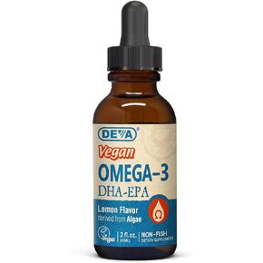Deva Nutrition Vegan Liquid DHA EPA Herbal Supplement, Lemon Flavor, 2 Ounce, 40005