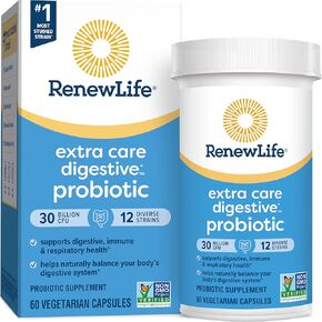 Renew Life Adult Probiotics, 30 Billion CFU Guaranteed, Probiotic Supplement for Digestive & Immune Health, Shelf Stable, Gluten Free, Extra Care, For Men & Women, 30 Capsules