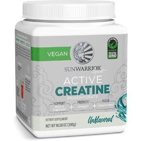 Sunwarrior Creatine Monohydrate Powder | Muscle Building Pre Workout Vegan Keto Friendly Micronized & Easily Mixes 300g Tub (60 Serve) Active Creatine