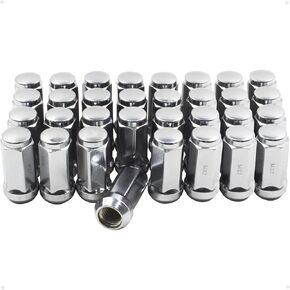 Wheel Accessories Parts Set of 32 Black 14x1.5 Lug Nuts Closed End Bulge Acorn Lug Nuts Set Cone Seat 19mm (3/4") Hex, 1.75" Long, M14x1.5 Thread (Black, 32 PC)