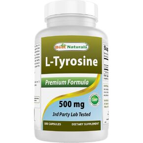 Best Naturals L-Tyrosine 500 Mg 180 Capsules - Supports Mental Alertness, Energy, Focus, Healthy Glandular Function and Balance