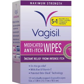 Vagisil 2-in-1 Leak Rescue Intimate Feminine Wipes for Women, Gynecologist Tested & Hypoallergenic, 12 ct (Pack of 1)