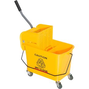 HOMCOM 5 Gallon Rolling Janitorial Cleaning Mop Bucket Commercial Restaurant with Down Press Wringer