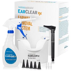 Ear Cleaning Kit by Nuance Medical EarClear Rx - Ear Wax Cleaning System for Adults & Kids- Flexible Tip Kit with Otoscope Penlight, Basin and 3 Disposable Tips and Microfiber Towel