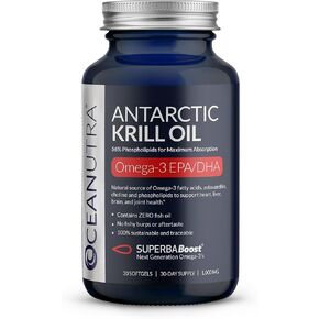 Oceanutra 100% Pure Antarctic Krill Oil, Organic Next Gen Omega 3 EPA/DHA, Sustainable & Traceable (1000mg Capsule, 60-Day Supply)