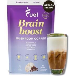Fuel Nutrition Pro Collagen Mushroom Coffee 3,400mg Organic 100% Natural Mushrooms Supplement - with- Lions Mane,Sea Moss,Cordyceps, Reishi, L-theanine,Chaga Coffee - Low Caffeine -Mushroom Coffee