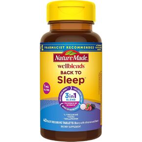 Nature Made Wellblends Back to Sleep, Melatonin 1 mg, L theanine 100 mg, and GABA 100mg, Sleep Supplement, 40 Fast Dissolve Tablets