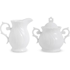 Agyiuns Sugar and Creamer Set Ceramic, Creamer Pitcher and Sugar Bowl with Lid, Creamer Pitcher with Handle,Sugar Cube Dish Coffee or Tea, White with gold thread
