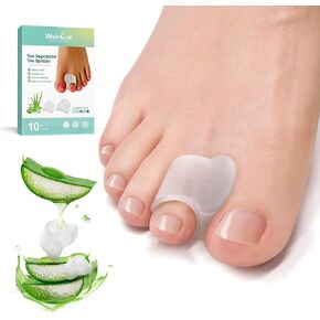 Welnove Gel Toe Separators - 10 Pack Toe Spacers with Aloe Vera Extract for Overlapping Toes, Bunions, Big Toe Alignment, Bunion Relief - Soft Silicone Toe Corrector for Men Women
