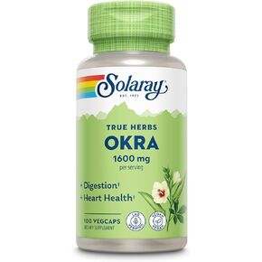Solaray Okra Fruit 400mg Healthy Digestion & Cardiovascular Function Soluble Fiber Including Gums & Pectins Non-GMO & Vegan 100 VegCaps