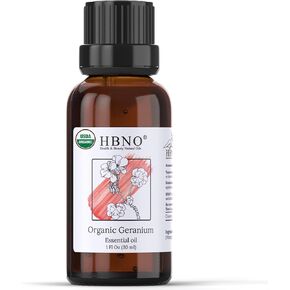 HBNO Organic Geranium Essential Oil 1 oz (30ml) - 100% Pure & Natural Geranium Oil, USDA Certified Organic, Steam Distilled - Perfect for Aromatherapy, DIY, Candle Making, Soap Making & Diffusers
