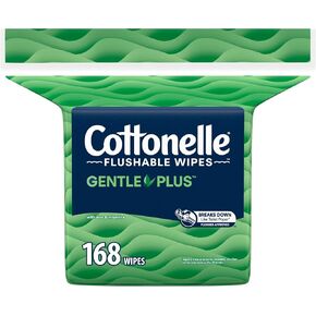 Cottonelle GentlePlus Flushable Wet Wipes with Aloe & Vitamin E, Adult Wet Wipes, 1 Refill Pack, 168 Wipes per Pack, Packaging May Vary