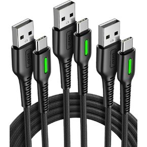 كيبل USB C، كيبل شحن سريع كيو سي 3.0 نوع C، كيبل شحن سريع اي ان اي يو [3 قطع 3.1 امبير] مغطى بالنايلون (1.6+3.3+10 قدم) USB A الى USB-C لسامسونج جالاكسي S21 S20 S10 بلس نوت 20 10 ال جي جوجل بيكسل