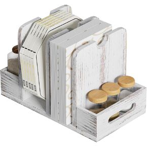 HYANITEQ Napkin Holder for Table,Farmhouse Napkin Holder, Rustic Napkin Holder with Salt and Pepper Shakers Holder,Vintage Burnt Wood Napkin Holder for Kitchen Decor,Napkin Dispenser