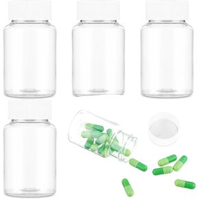 WLLHYF 4Pcs Clear Pill Bottle, 80ml Empty Clear Plastic Pill Bottles Medicine Bottle Empty Reagent Bottle Chemical Containers with Caps for Liquid Solid Powder