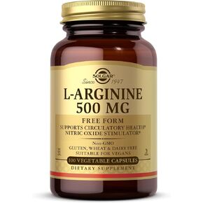 Solgar L-Arginine 500 mg, 100 Vegetable Capsules - Supports Blood Flow & Heart Health - Nitric Oxide Stimulator - Supports Active Lifestyles - Non-GMO, Gluten Free, Dairy Free, Kosher - 100 Servings